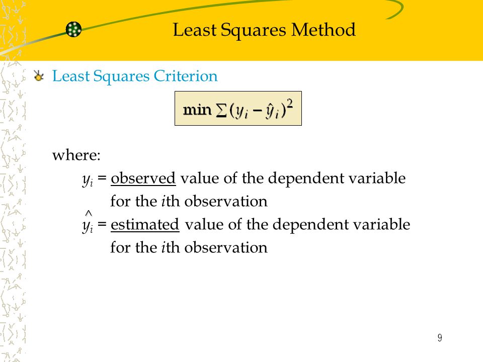 Least Squares Method Least Squares Criterion where: