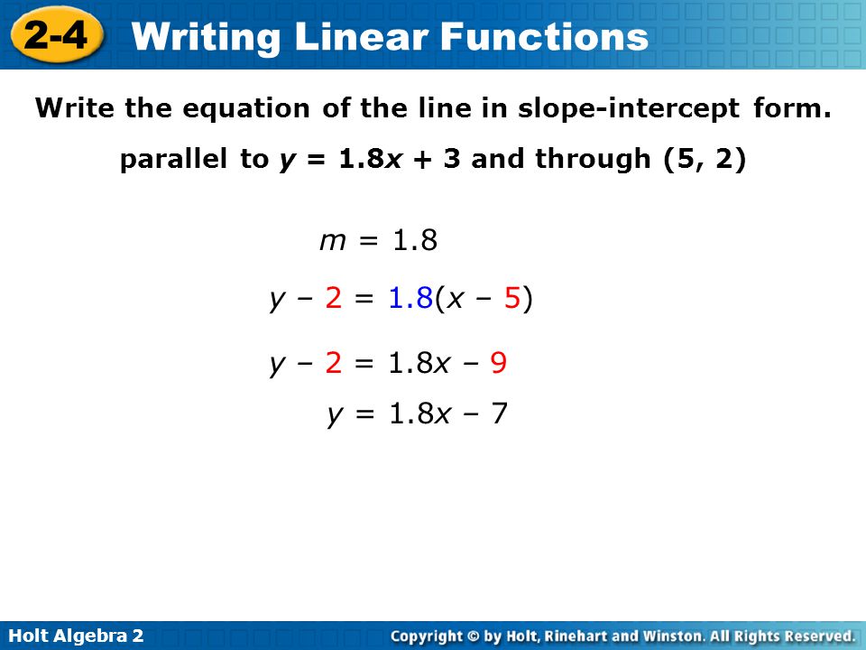 Write the equation of the line in slope-intercept form.