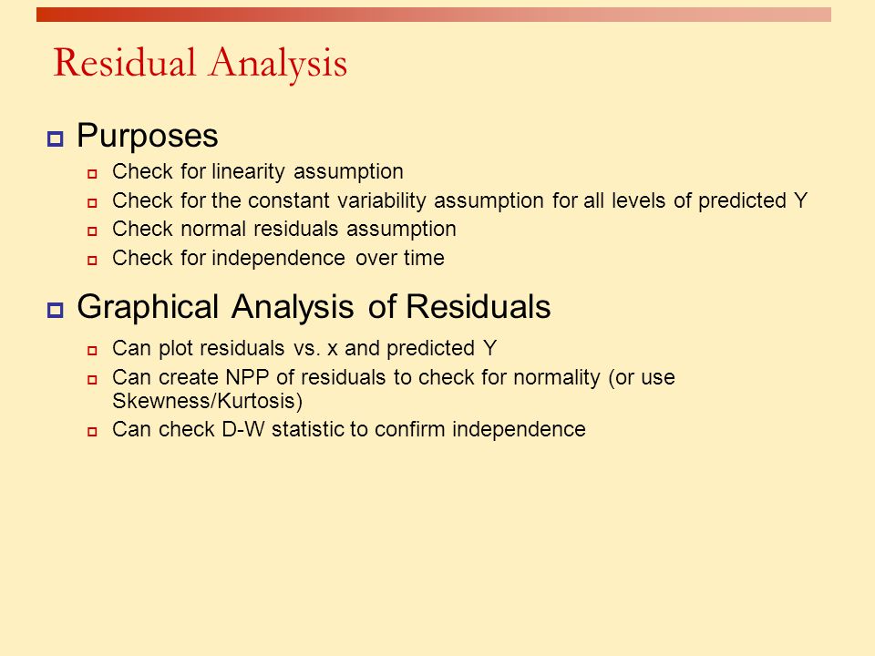 Residual Analysis Purposes Graphical Analysis of Residuals