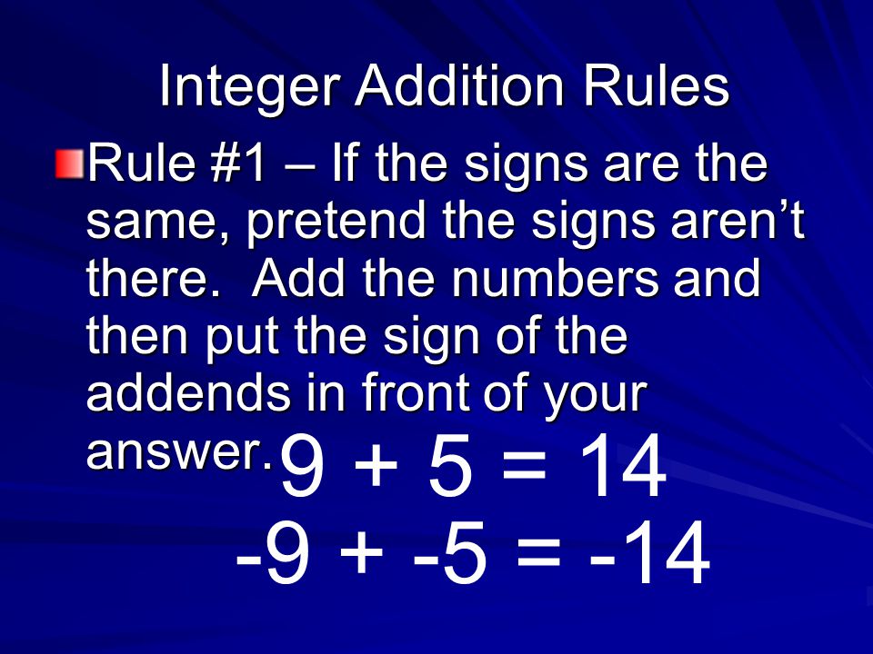 Integer Addition Rules