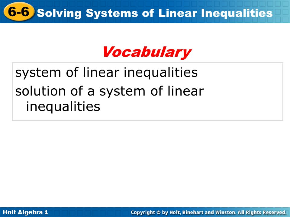 Vocabulary system of linear inequalities