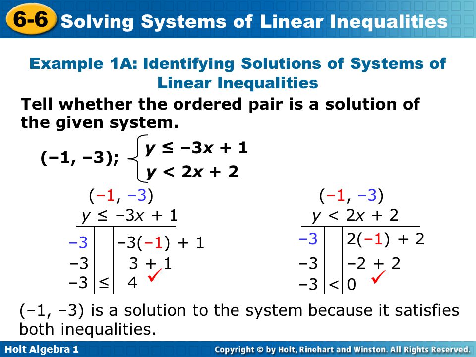 Example 1A: Identifying Solutions of Systems of Linear Inequalities