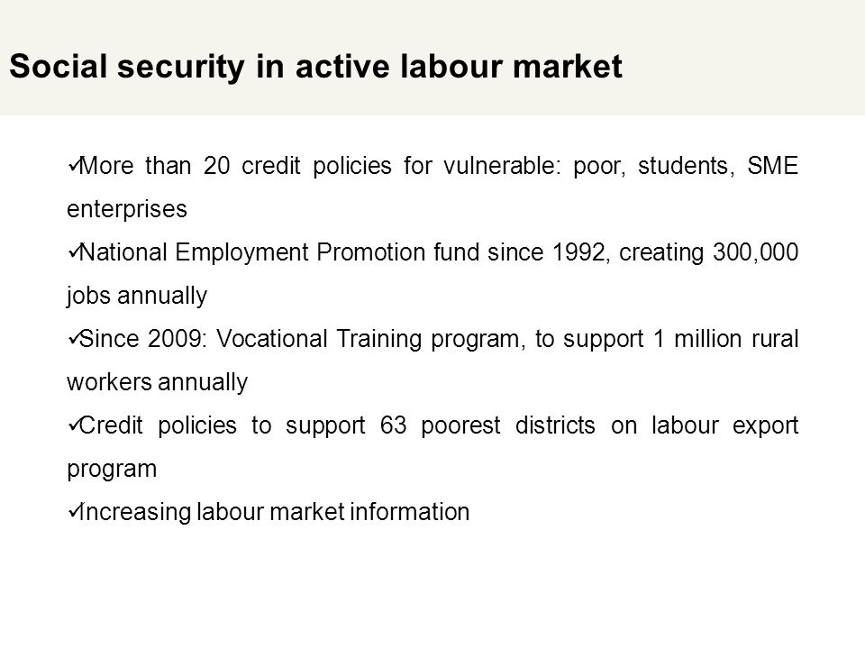 Social security in active labour market
