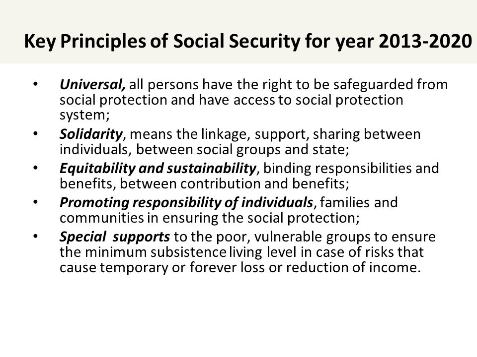 Key Principles of Social Security for year