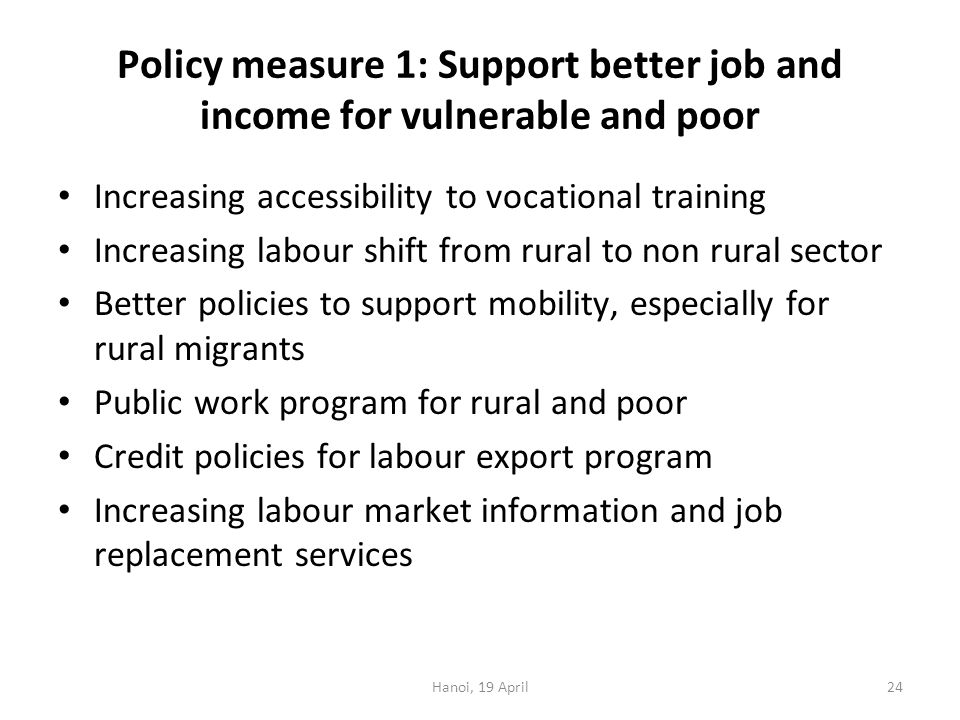 Policy measure 1: Support better job and income for vulnerable and poor