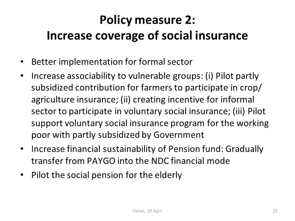 Policy measure 2: Increase coverage of social insurance