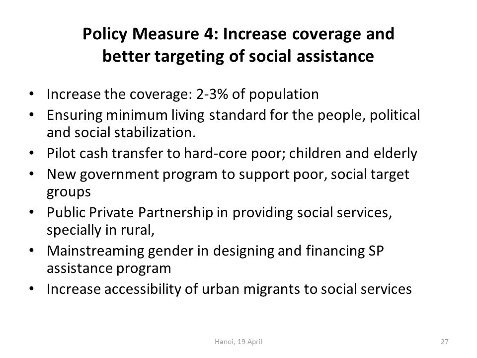 Policy Measure 4: Increase coverage and better targeting of social assistance