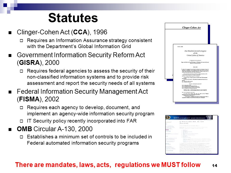 Statutes Clinger-Cohen Act (CCA), 1996