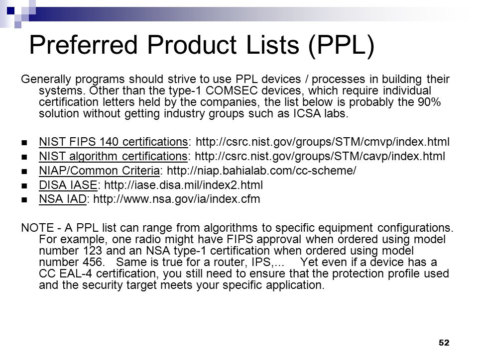 Preferred Product Lists (PPL)