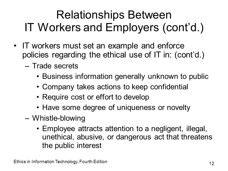 Relationships Between IT Workers and Employers (cont’d.)