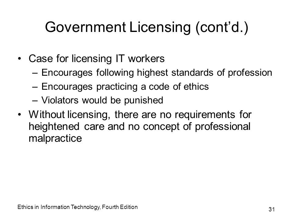Government Licensing (cont’d.)