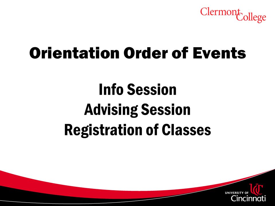 Info Session Advising Session Registration of Classes