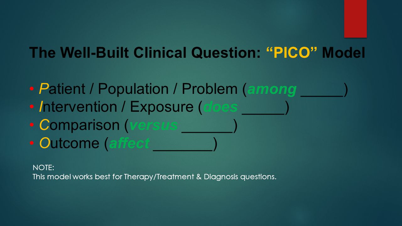The Well-Built Clinical Question: PICO Model