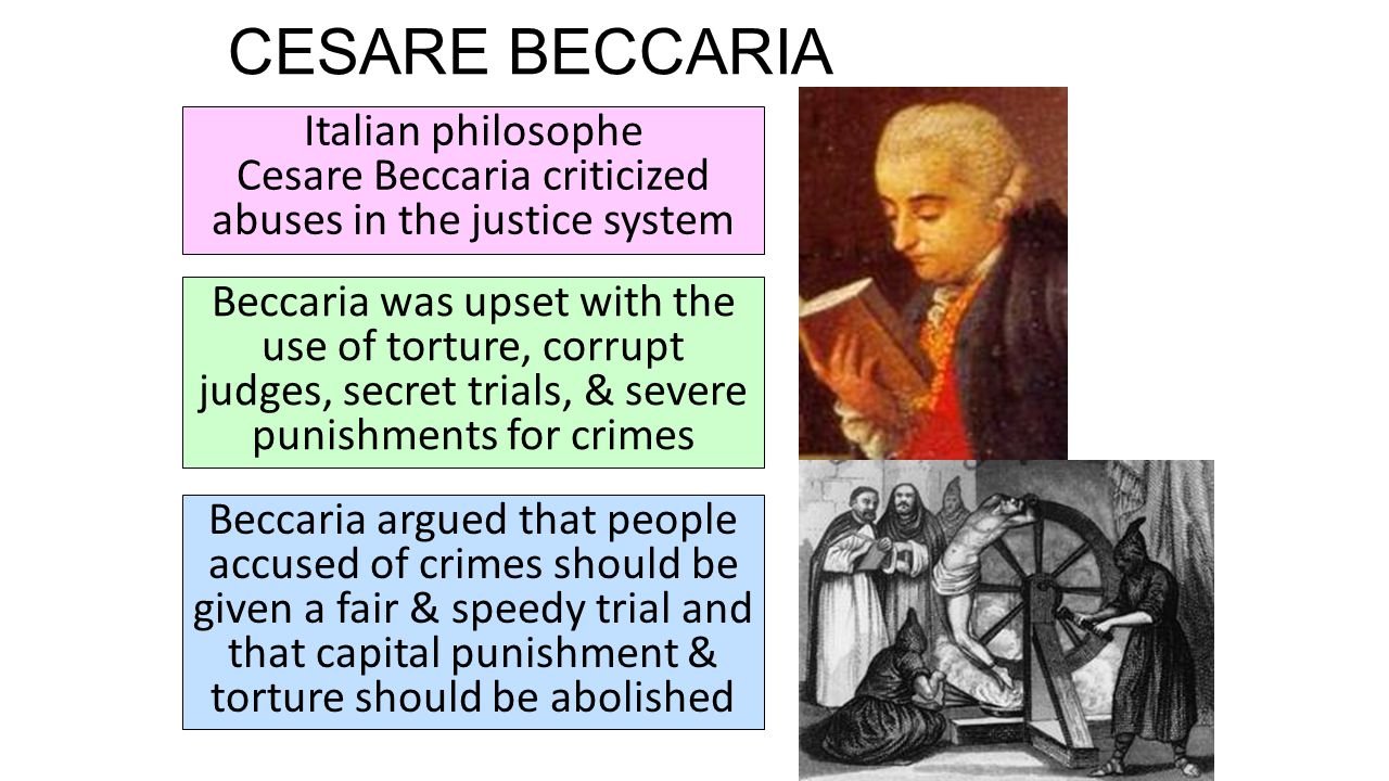 CESARE BECCARIA Italian philosophe Cesare Beccaria criticized abuses in the justice system.
