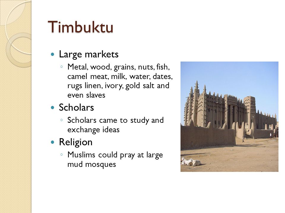 Timbuktu Large markets Scholars Religion