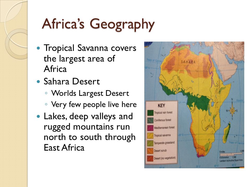 Africa’s Geography Tropical Savanna covers the largest area of Africa