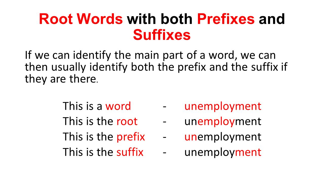 Down words. Words with prefixes. Root Words. Negative suffixes in English. Words with roots.