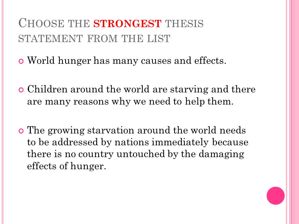 Choose the strongest thesis statement from the list