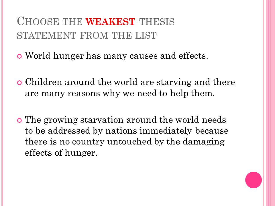 Choose the weakest thesis statement from the list
