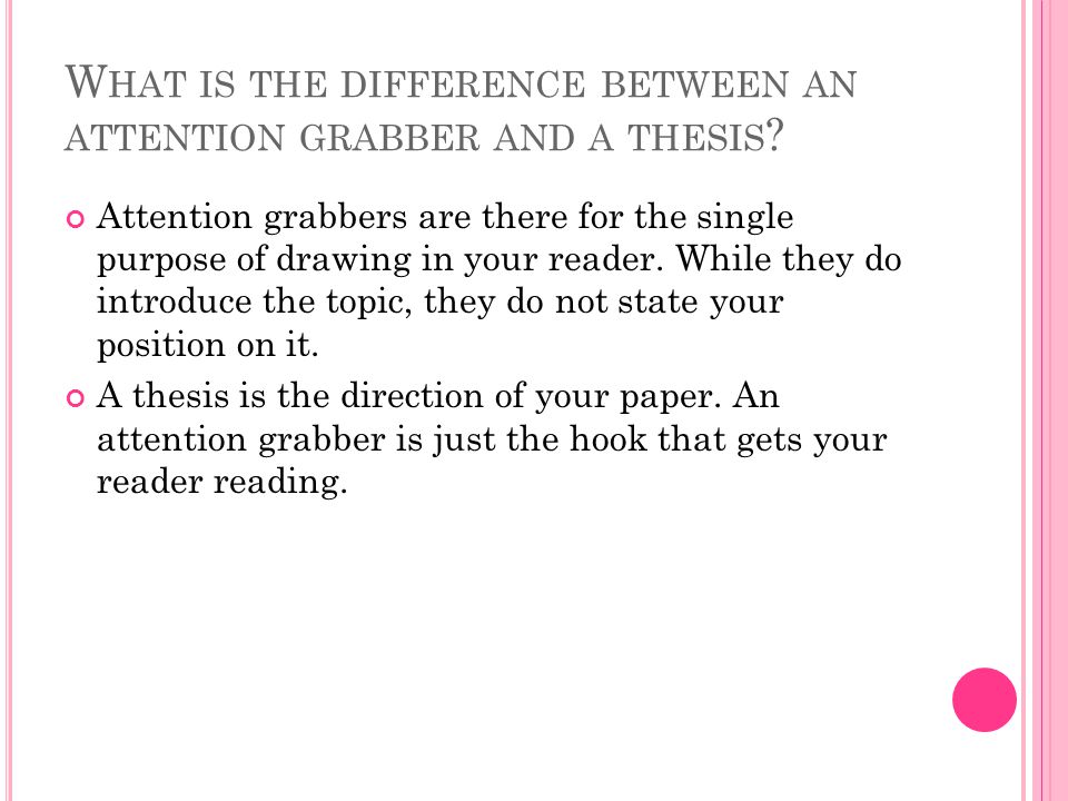 What is the difference between an attention grabber and a thesis