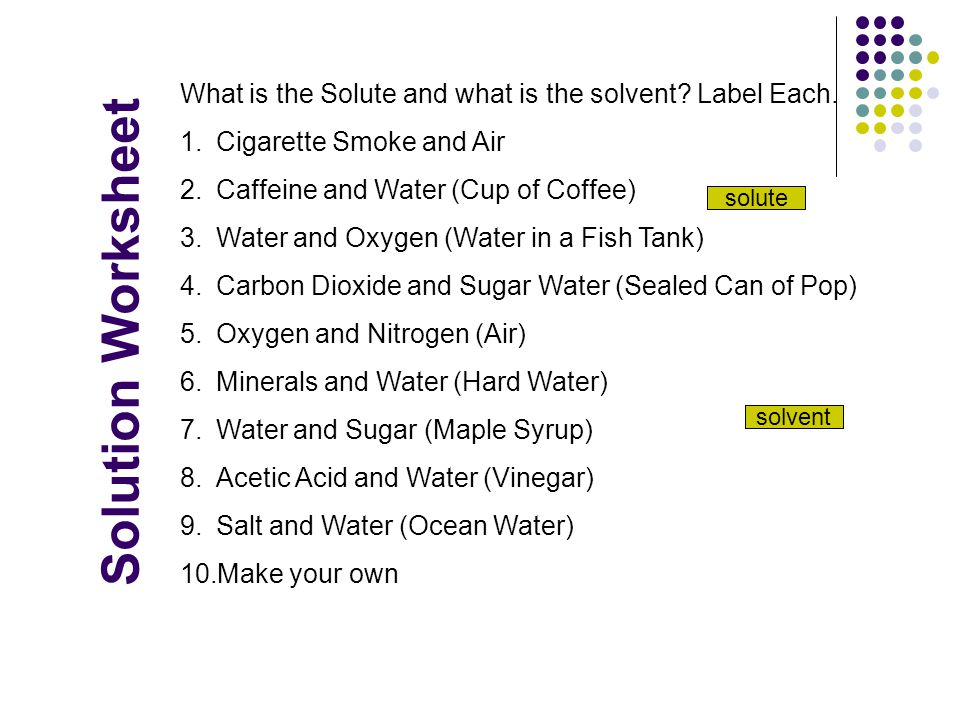 What is the Solute and what is the solvent Label Each.