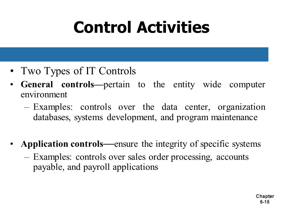 Control Activities Two Types of IT Controls