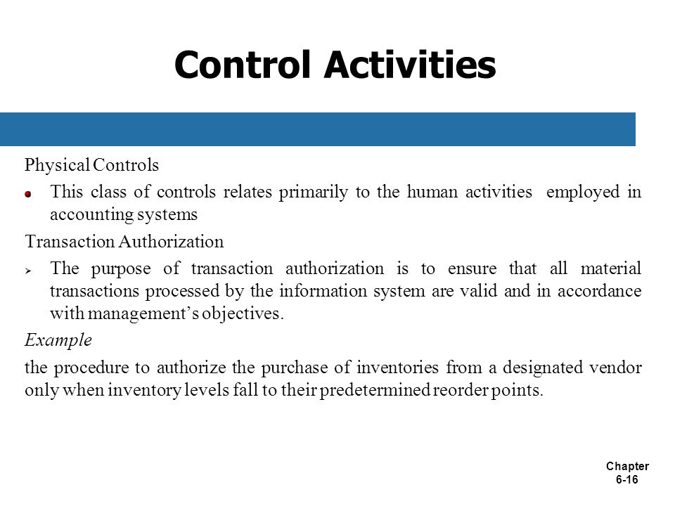 Control Activities Physical Controls