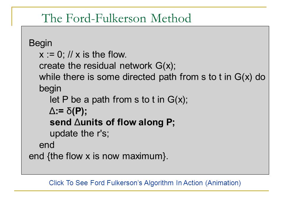 MAXIMUM FLOW Max-Flow Min-Cut Theorem (Ford Fukerson's Algorithm) - ppt  download