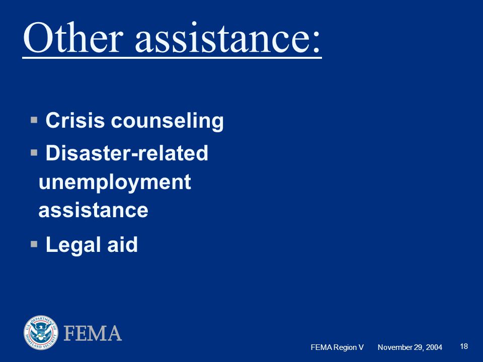 Other assistance: Crisis counseling