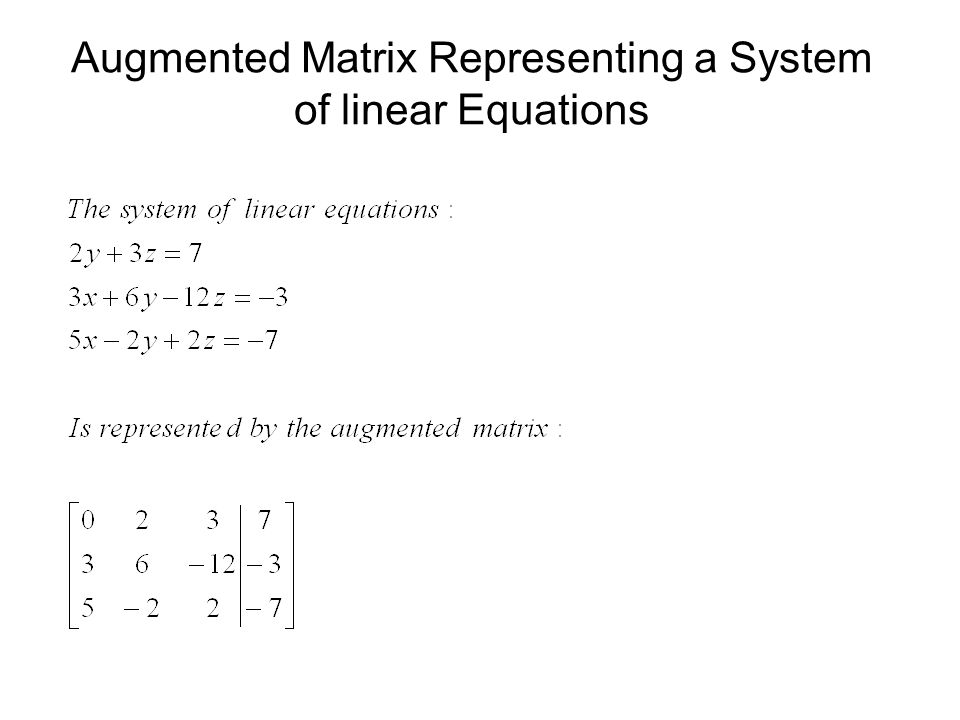 Augmented Matrix Representing a System of linear Equations