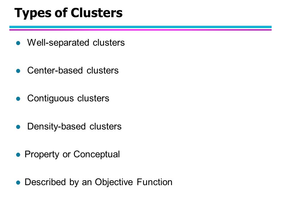 Types of Clusters Well-separated clusters Center-based clusters