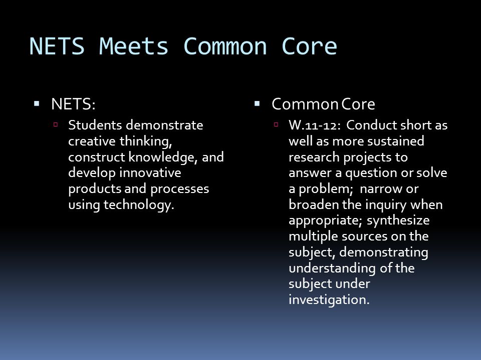 NETS Meets Common Core NETS: Common Core