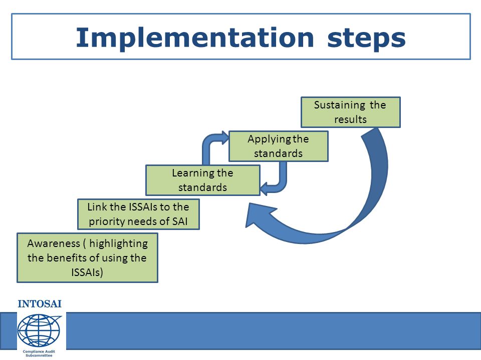 Implementation steps Sustaining the results Applying the standards