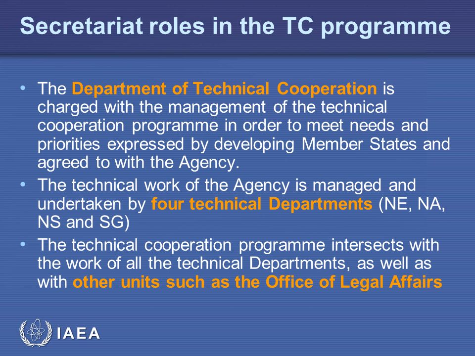 Secretariat roles in the TC programme
