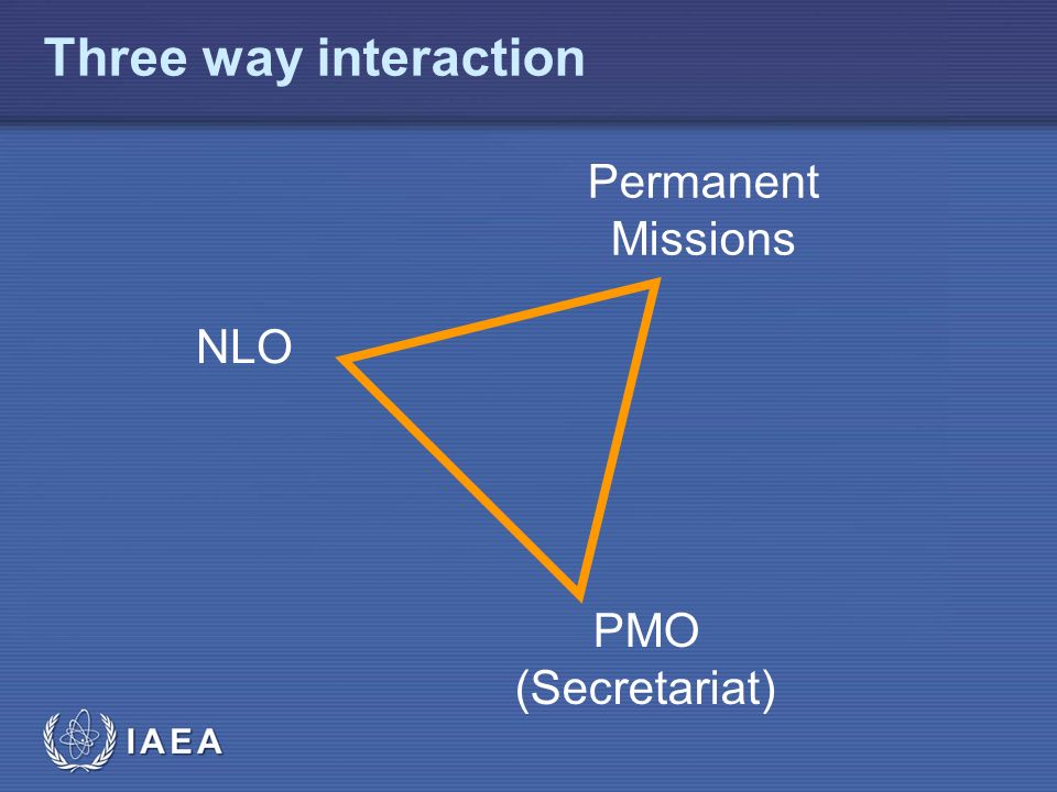 Three way interaction Permanent Missions NLO PMO (Secretariat)