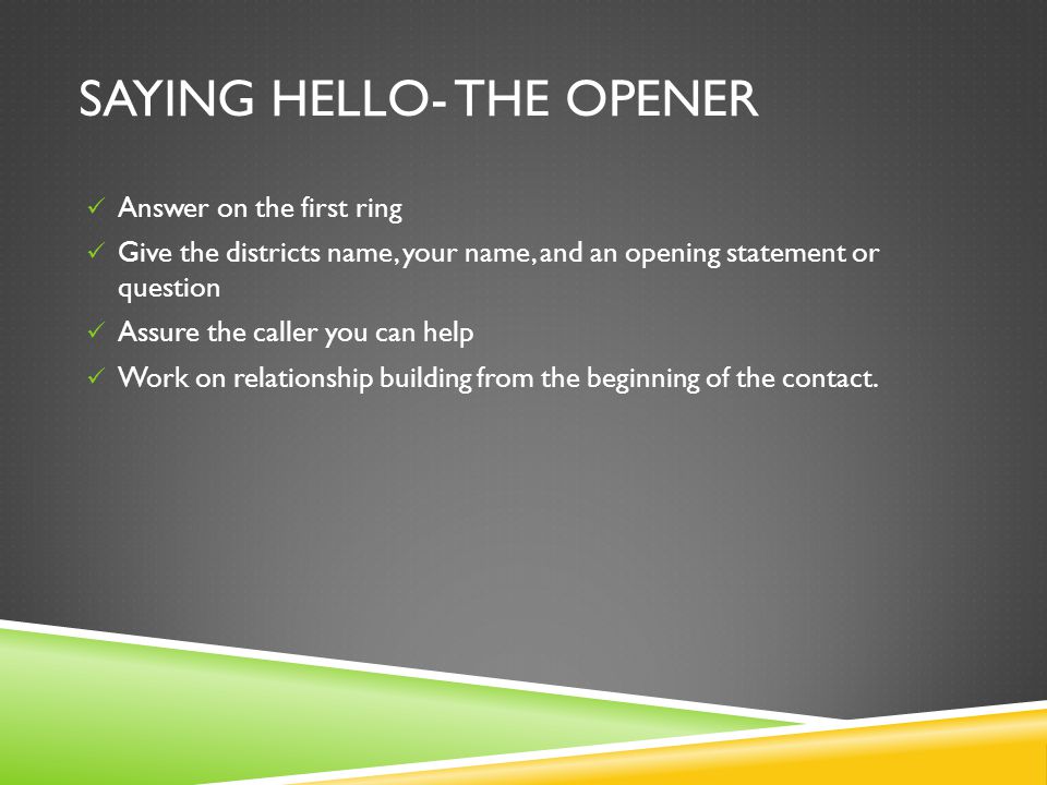 Saying Hello- The Opener