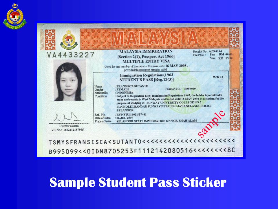 Sample Student Pass Sticker