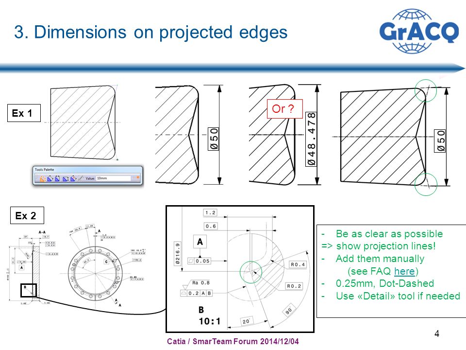 3. Dimensions on projected edges
