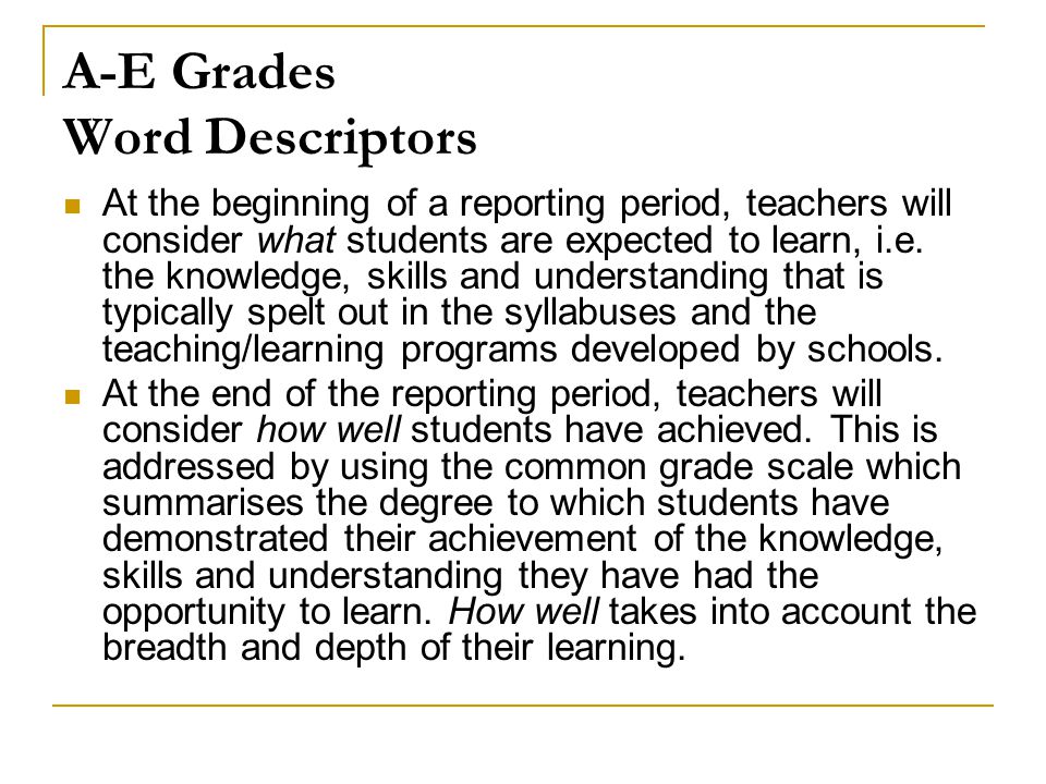 A-E Grades Word Descriptors