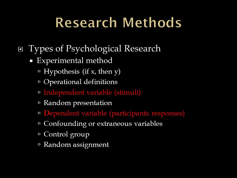 Research Methods Types of Psychological Research Experimental method