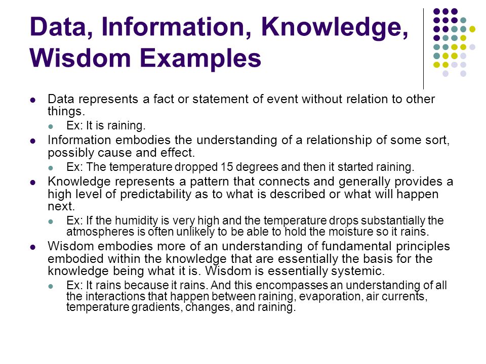 data information knowledge wisdom example