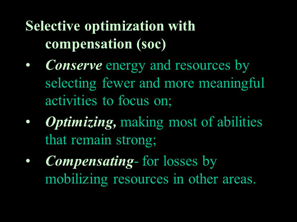 Selective optimization with compensation (soc)