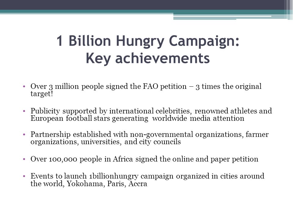 1 Billion Hungry Campaign: Key achievements