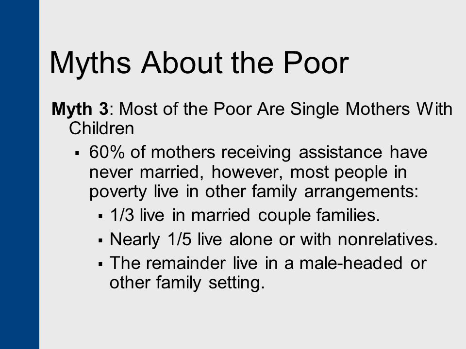 Myths About the Poor Myth 3: Most of the Poor Are Single Mothers With Children.