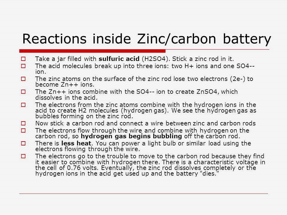 Reactions inside Zinc/carbon battery