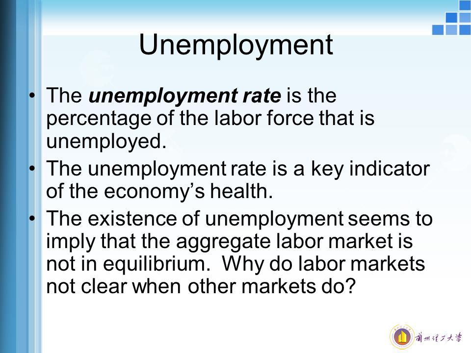 Unemployment The unemployment rate is the percentage of the labor force that is unemployed.