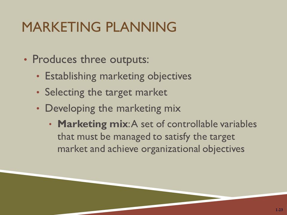 Marketing Planning Produces three outputs:
