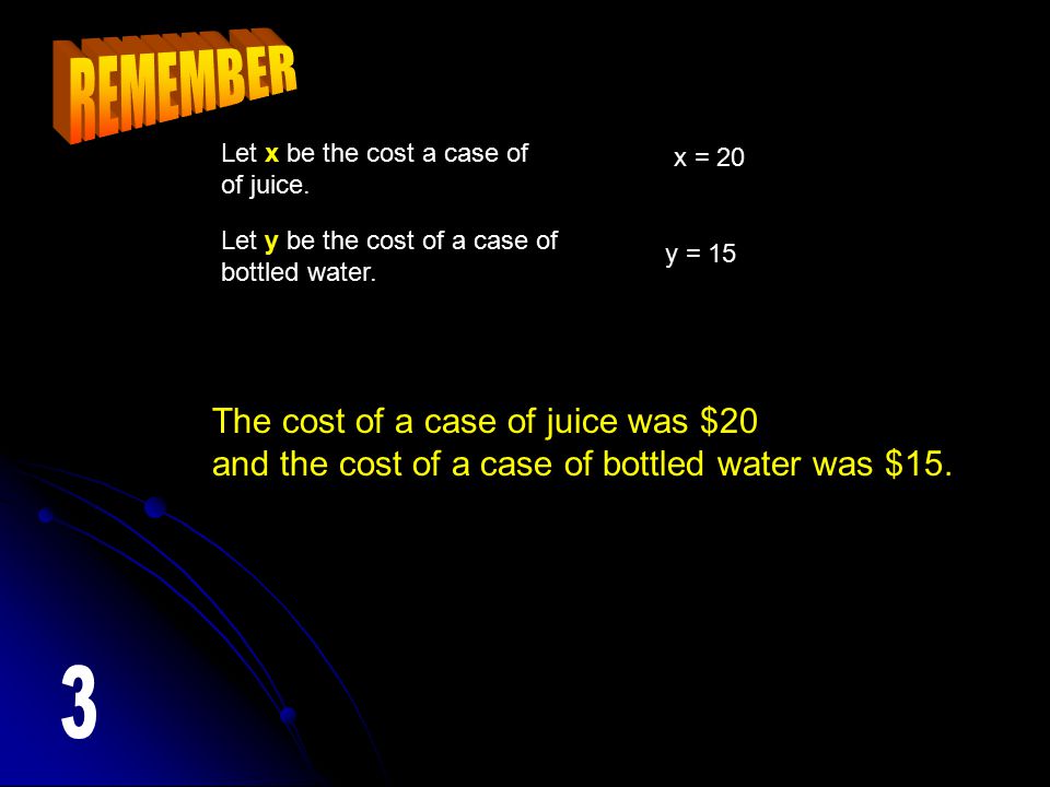 REMEMBER 3 The cost of a case of juice was $20