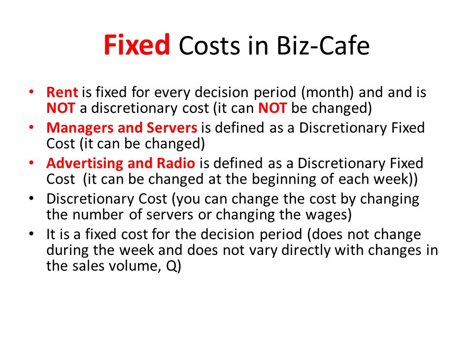 Fixed Costs in Biz-Cafe