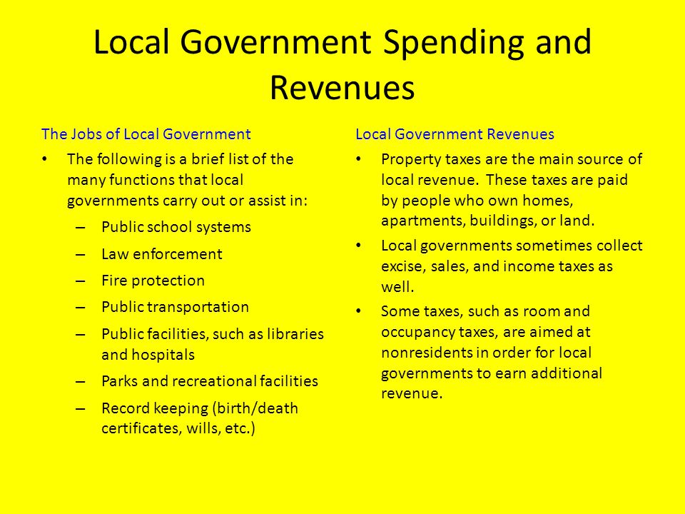 Local Government Spending and Revenues
